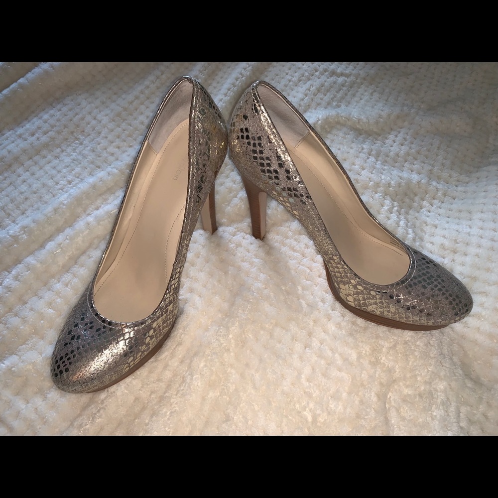 Calvin Klein Kendall Metallic Snake Print Heels